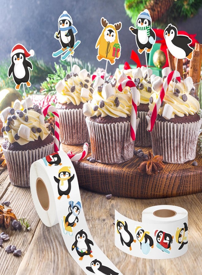 A1diee Winter Penguin Roll Stickers - Blue Cartoon Penguin Seals Envelope Tags DIY Craft Stickers for Water Bottle Holiday Baby Shower Birthday Party Gift Decor, 1000Pcs 16 Patterns - Image 4